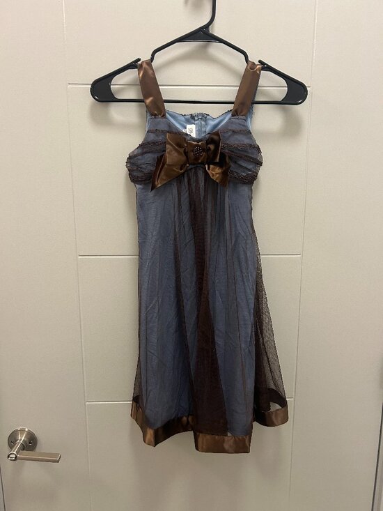 Bonnie Jean Other - Bonnie Jean Girls Size 10 Blue Brown Mesh Dress Bow Empire Waist Formal Y2K